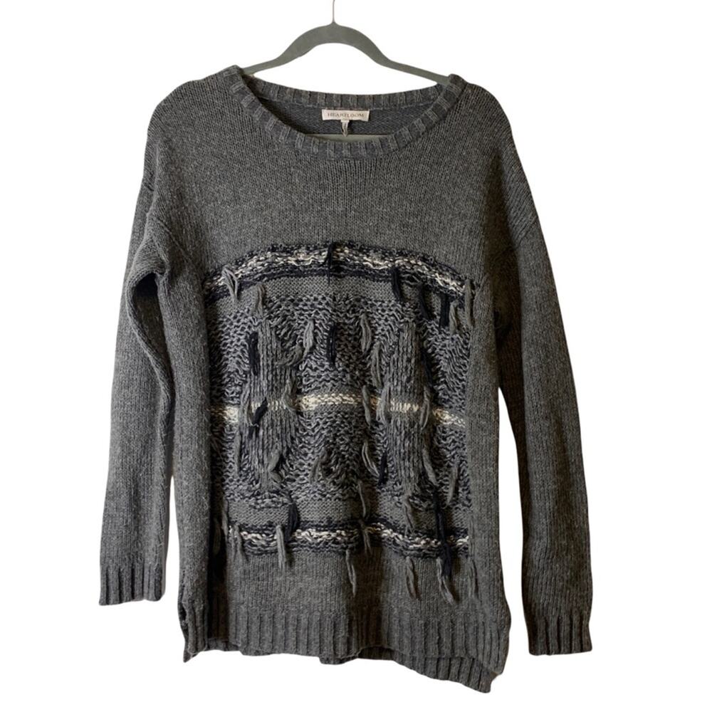 Heartloom Gray Knit Fringe Pullover Sweater Small Anthropologie Women's Boho